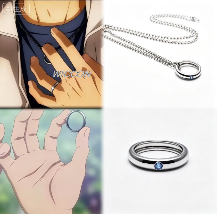 Mens Accessories Style - Pierścionki z postaciami z anime, naszyjnik